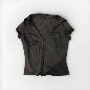 Womens Black Crop Top Hook Front Short Sleeve Blouse Size S